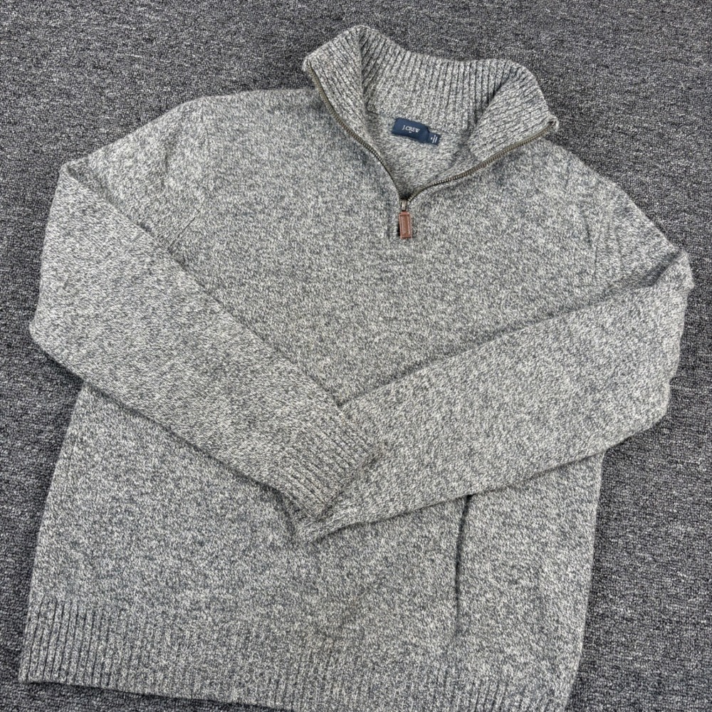 J.Crew Quarter Zip Sweater Mens M Grey 100% Lambswool H0556 Mock Neck Knit